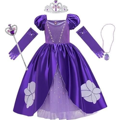 Girls Princess Sofia Dress Purple Cosplay Party Costume Child Sophia Clohing Ball Gown for Christmas Halloween