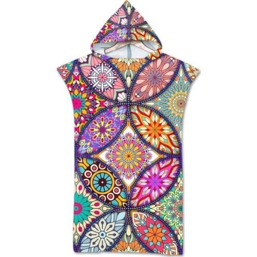 Beach sun protection windproof bathrobe hooded cape beach swimming print can wear bath towel