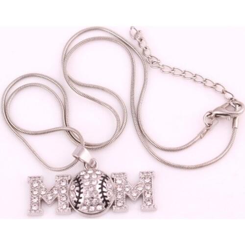 MOM Rhinestone Pendant on 18" Snake Chain Necklace for Women