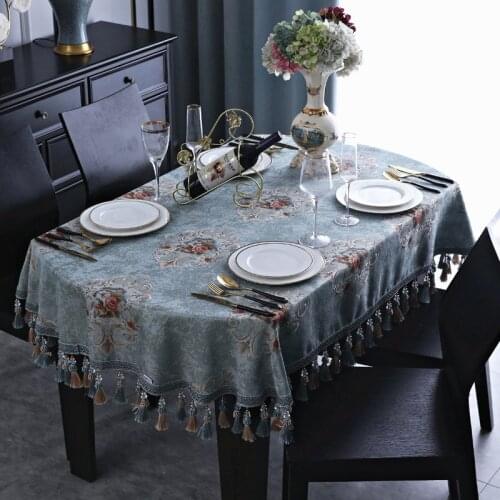 Luxury Vintage Tassels Oval Tablecloth Party Event Kitchen Coffee Dining Table Cover European-style Jacquard Flower Home Decor