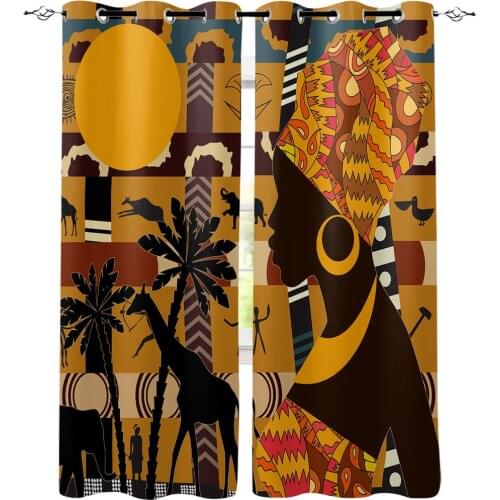 African Female Elephant Giraffe Bedroom Kitchen Curtains Living Room Decoration Items Window Curtains for Living Room