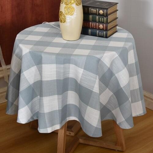 Nordic Plaid light blue Small Table Coffee Table Cloth Cotton and linen cloth round Table in Bedroom Brown 120 Casual Tablecloth