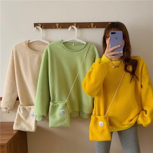 New Harajuku Solid Sweatshirt with Bag Women Long Sleeve Hoodie Loose Women Hoodies Sweatshirts Casual Tracksuit Sudaderas Mujer