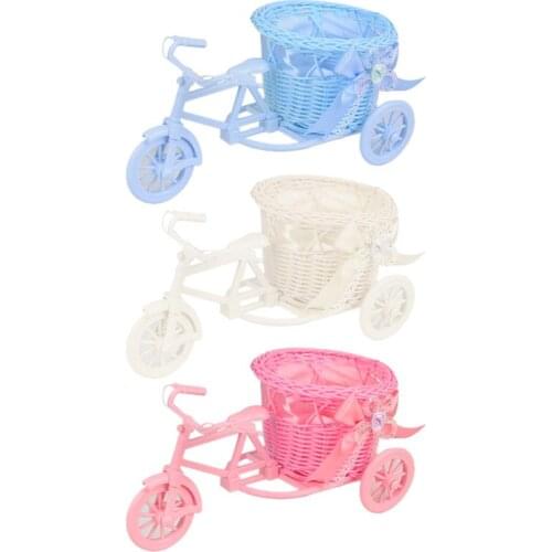 Hand-woven Artificial Flower Basket Rattan Tricycle Planter Bike Bicycle Outdoor Garden Patio Small Object Storage Decor
