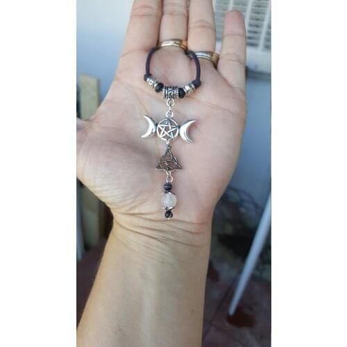 Triple Moon Pentacle and Celtic Protection Knot with Clear Quartz