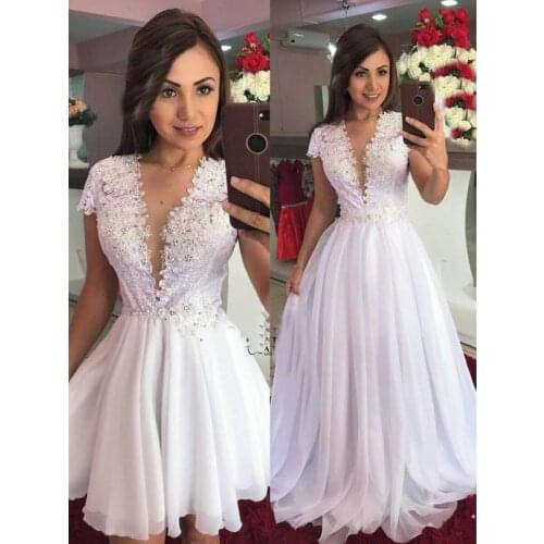 Verngo Vintage Two Pieces Wedding Dress 2 in 1 Short Bridal Party Dresses Lace Applique Beads Pearls Wedding Reception Gowns