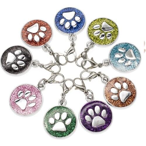Boshi 10pcs/Lot 18mm Dog Paw Necklace Pendant Lobster Clasp Footprint Bling Enamel Hang Charms For Pet Collar Keychain Jewelry