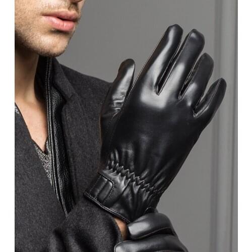 2020 Winter Male Genuine Leather Black/Thin Gloves Man Short Design Real Sheep Skin Car Driving Motocycle Outdoor Suede Mittens