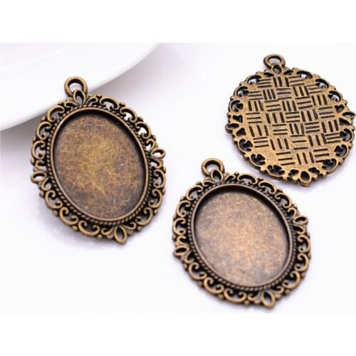 5pcs 18x25mm Inner Size Antique Bronze Plated Simple Style Cabochon Base Cameo Setting Charms Pendant-E1-17