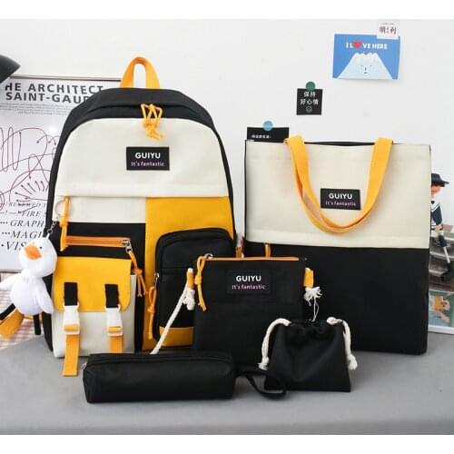 5Pcs/set Canvas Backpacks Women School Bags for Teenage Girls High Capacity Bookbags Students Travel Backpacks Female Rucksack