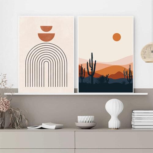 Abstract Mid Century Style Poster Sun and Moon Canvas Painting Modern Art Print Geometric Wall Art Picture for Living Room