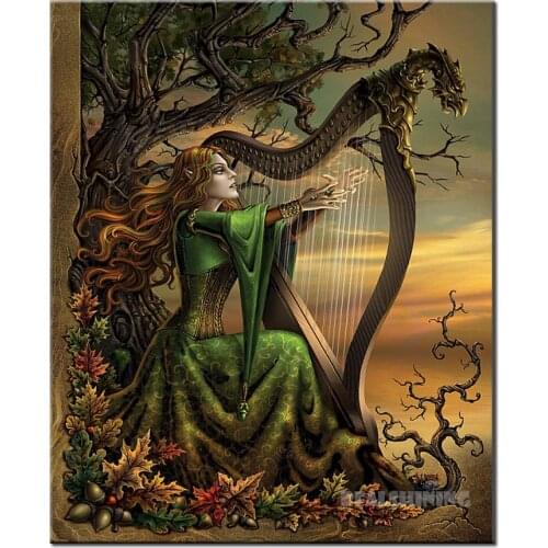 DIY Diamond Painting Setting Girl with harp Landscape Cross Stitch Full Square Round diamond embroidery rhinestones gift N1236