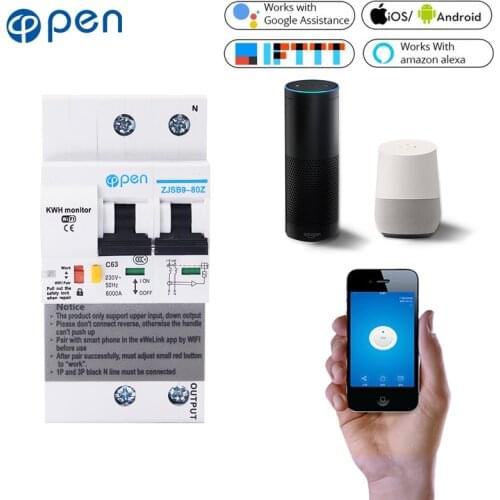 2P Remote Control Wifi Circuit Breaker with energy monitoring compatiable with alexa and google home for Smart home