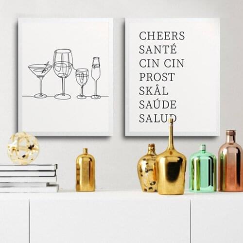 Bar Minimalist Line Art Drinks Painting Cheers Wall Canvas Paintings Drawing Posters Prints Decoration for Livingroom Home