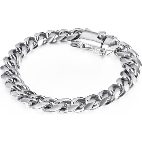 Man Jewels Store High Quality Stainless Steel 11mm Wide Mens Bracelet Cuban Chain Heavy Chain Hip Hop Jewelry