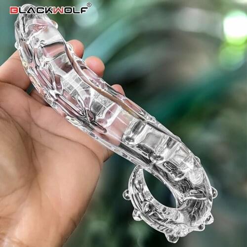 Black Wolf Pyrex Glass Dildo Clear Crystal Penis Cock Anal Butt Plug Lesbian Adult Sex Toys for Women Gay Female Masturbation