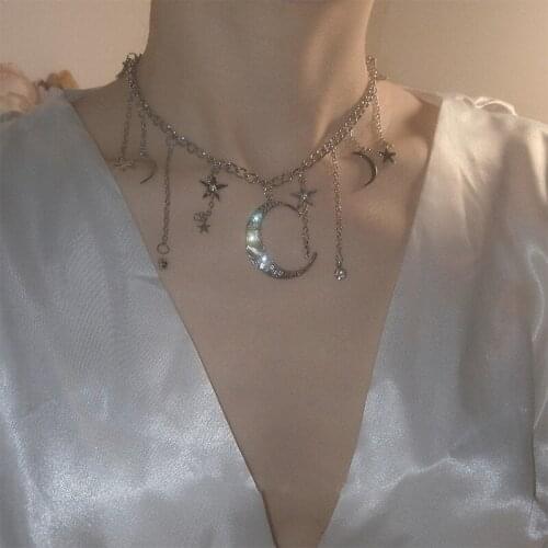European and American fashion star and moon necklace tassel chain pendant clavicle chain new personality choker necklace