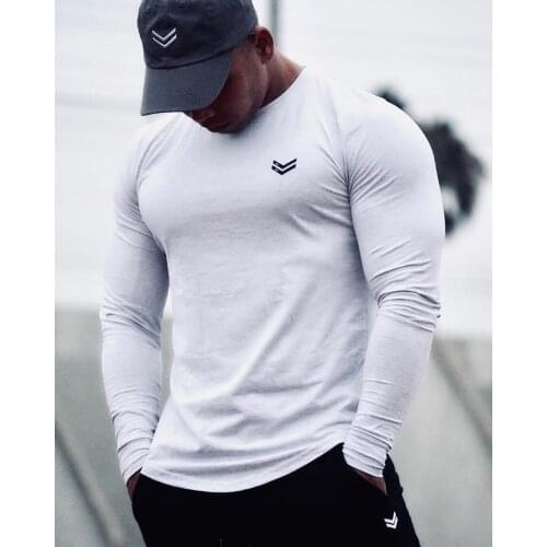 Long Sleeve Tshirt Men Solid Color Cotton T-shirt Bodybuilding Underwear Shirts Spring Jogger Sports Muscle Exercise 3XL
