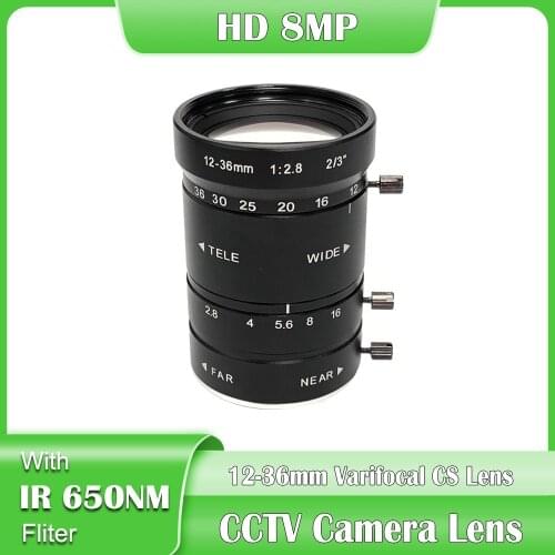 HD 8Megapixel 12-36mm Varifocal CS C Mount Manual Zoom Lens for CCTV Camera Industrial Microscope Big View High Working Distance