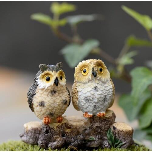1PC Cute Owls Animal Figurines Resin Miniatures Figurine Craft Bonsai Pots Home Fairy Garden Ornament Decoration Terrarium