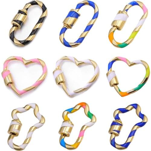 JUYA Fashion Color Stripes Gold Clasps Copper Love Heart Clasp For Women Pop Necklace Bracelets Findings Jewelry Accessories