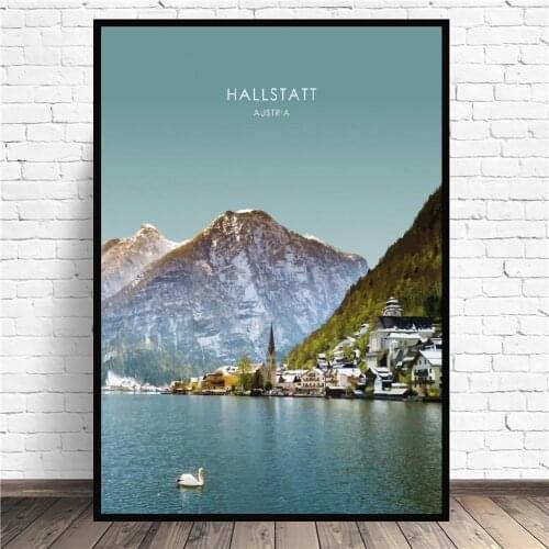 Hallstatt Austria Travel Canvas Painting Wall Art Pictures Prints Home Decor Wall Poster Decoration For Living Room