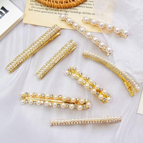 Korean Sweet Clips Women Fashion Hair Accessories Metal Pearl Hairpins Lady Simple Hair Clip Barrette Headwear Hair Styling Tool