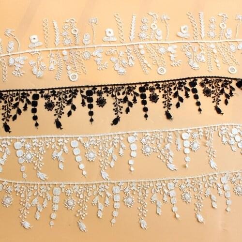 20Yards Beige White Black Polyester Water-soluble Embroidered Lace Trim Tassel Fringe Edge DIY Handmade Skirt Fabric Accessories