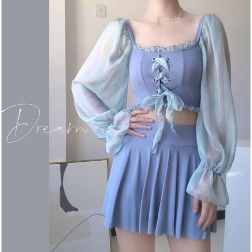 Summer Swimsuit Women Fairy 2021 New Split Skirt Swimming Suit Korean Student Girl Cute Kawaii Sunscreen Beach Wear