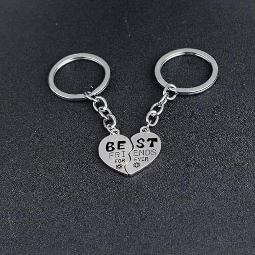 Best Friends Key Chains Set Handstamped Alloy Puzzle Broken Heart Friendship Gift Unisex Keyring Set