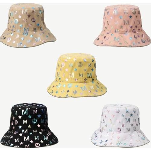 M Colorful Letter Ins Panama Bucket Hats Star Cotton Adult Woman Mens Fishing Hats For Men Women Hip Hop Bob Unisex Black Caps