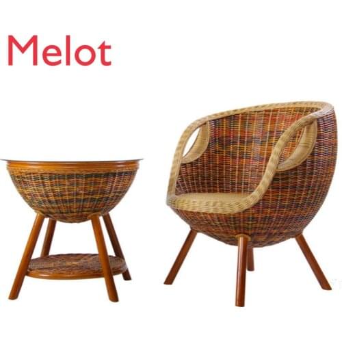 Rattan Balcony Small Table and Chair Leisure Real Rattan Chair Single Combination Rattan Chair Armchair Tea Table Courtyard
