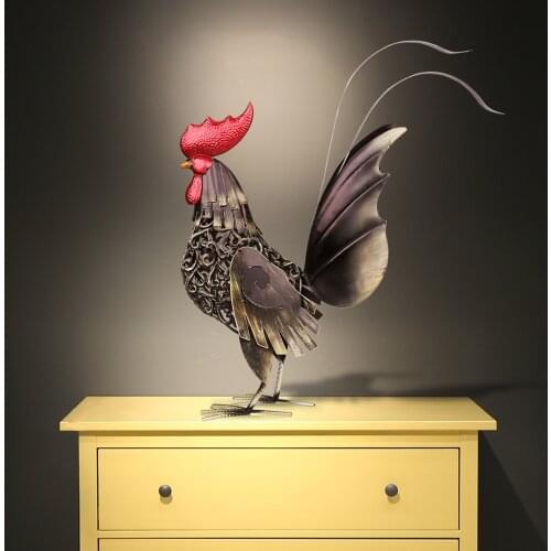 Metal Figurine Rooster Sculpture Carved Iron Rooster Home Furnishing Articles Artwork Home Decoration Gifts
