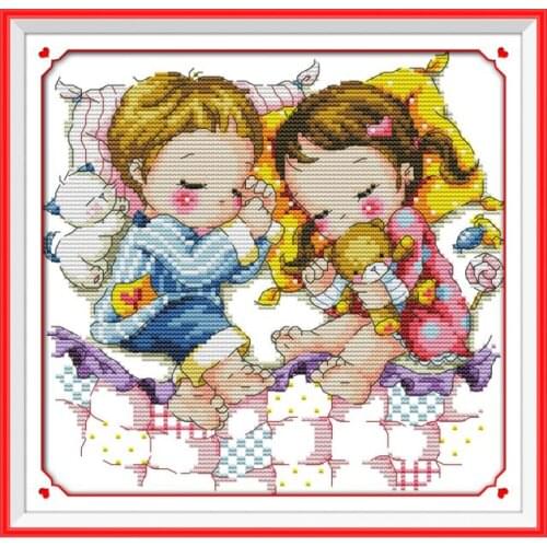 Lovely sleeping positions cross stitch kit cartoon 11ct count print canvas stitches embroidery DIY handmade needlework plus