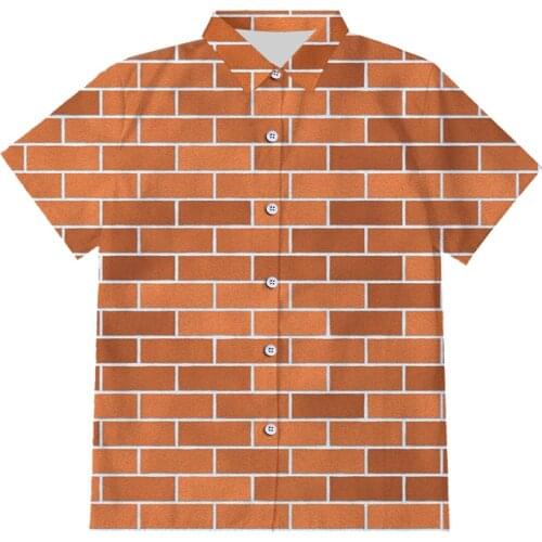 IFPD EU Size Men 3D Printed Button Shirts Casual Cool Red Brick Wall Shirts Short Sleeves Brick Splicing Funny Plus Size Tops