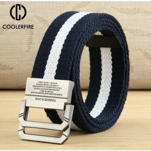 Men Webbing Belts Striped Casual Metal Buckle Belts for Men Comfortable Soft Canvas High Quality Strap HB017