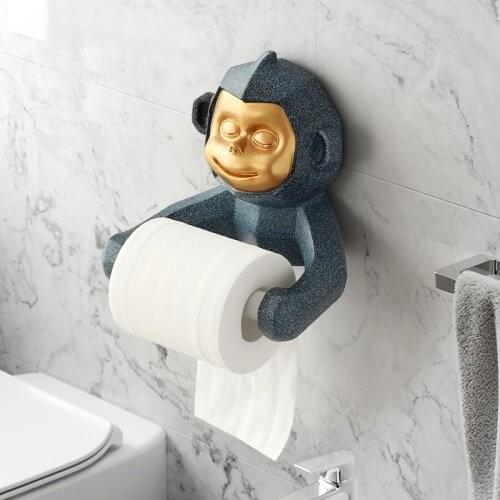 Resin Monkey Statue Tissue Holder Wall for Bathroom Kitchen Toilet Paper Roll Holder Monkey Figurine Ornaments Home Decoration