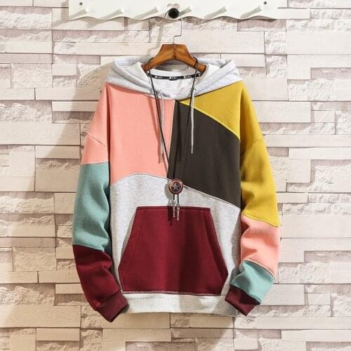 Oversized Men‘s Patchwork Harajuku Hoodies Pullover 2021 Men Japanese Hoodies Streetwear Hoodie Woman Fashions Sweatshirts M-5XL