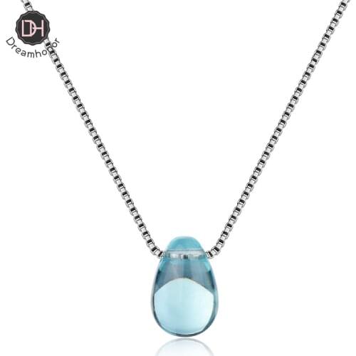 Dreamhonor Newest Simple Temperament 925 Sterling Silver Blue Crystal Drop Pendant Necklaces Jewelry Accessory