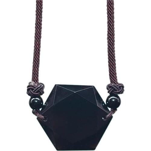 Black Obsidian Six Awn Satr Necklace Pendant Lucky Amulet Jewelry Black Lucky Jewelry