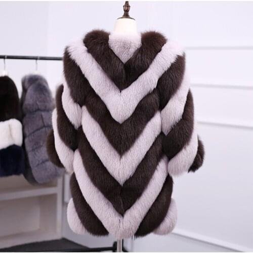 Plus Size 2020 Ladies Long Faux Fox Fur Color Stitching Fur Coat Winter Warm Top (Real Picture) PC022