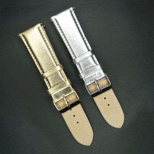 YQI Calf Genuine Leather Watch Band 22mm Watchband Gold Silver Watch Strap For Hour For Men / Women Watches with Buckle