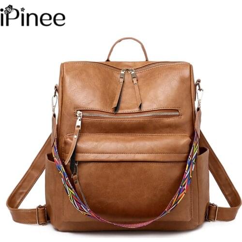 IPinee Fashion Women Backpack High Quality Youth Leather Backpacks for Teenage Girls Female School Shoulder Bag Bagpack mochila
