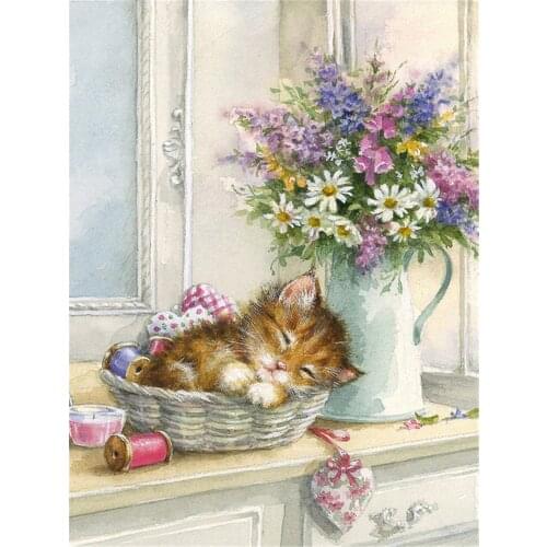 Animal Cat DIY Embroidery Cross Stitch 11CT Kits Needlework Craft Set Cotton Thread Printed Canvas Home Decoration Design