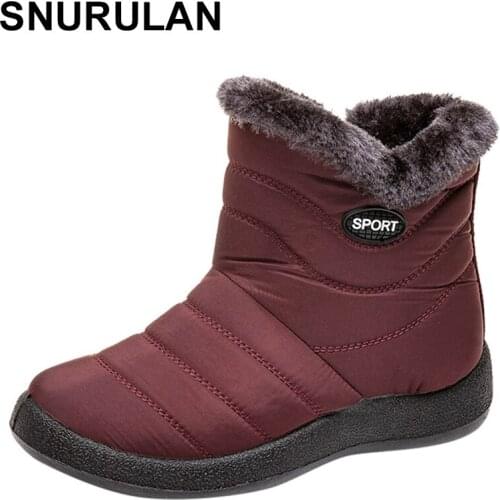 SNURULAN New womens boots winter boots waterproof warm ankle boots snow boots warm fur casual boots womens fluffy boots