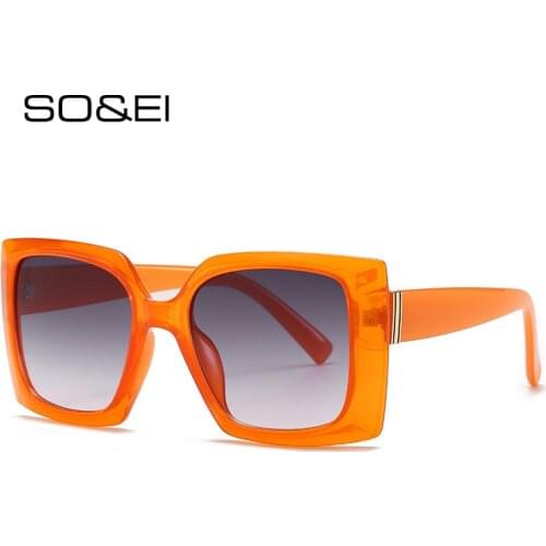 SO&EI Fashion Oversize Square Women Sunglasses Vintage Gray Gradient Men Sun Glasses Shades UV400