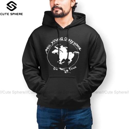 Stylish Neil Young TOUR NEIL YOUNG CRAZY HORSE TELUR BLACK Hoodies Warm Cotton Hoodie Streetwear Long Pullover Hoodie Men Oversi
