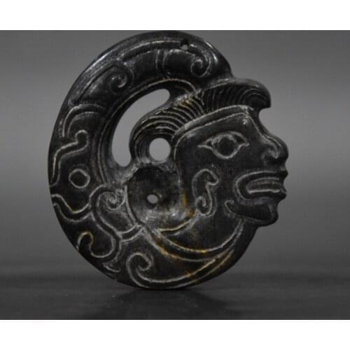 Tibet Hongshan Culture Natural Meteorite Face Sun God Carving Mascot Collection Pendant Accessories Decoration Gift Figurines
