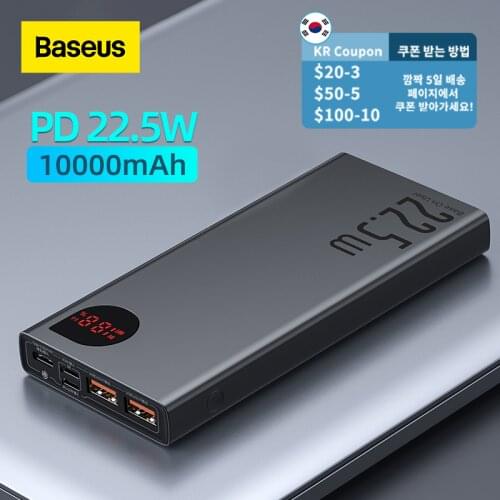 Baseus Power Bank 10000mAh with 20W PD Fast Charging Powerbank Portable Battery Charger PoverBank For iPhone 12Pro Xiaomi Huawei