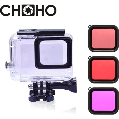 For Gopro 5 waterproof Case Housing Underwater + Diving Filter Red Pink Purple For Go Pro Hero 5 6 7 Black Accessories